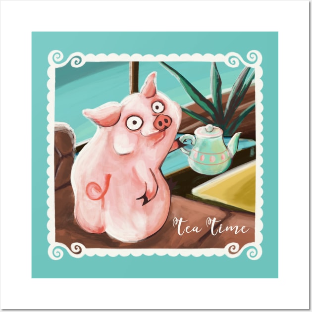 Tea Time with the pig Wall Art by Mimie20